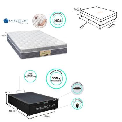 Imagem de Conjunto Casal Viúva c/ Colchão Sankonfort Sleep Fresh + Cama Box Baú 128x188x72 - Ideal para quartos pequenos 