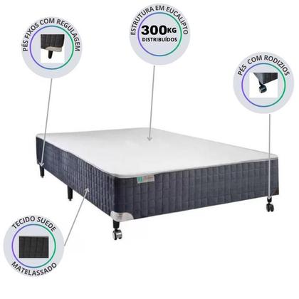 Imagem de Conjunto Castor Casal Colchão Silver Star Tecnopedic Dupla Face + Cama Box Silver Star Cinza 138x188x74 - Linha Alta 