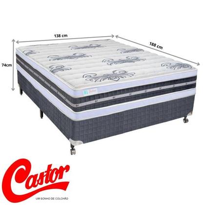 Imagem de Conjunto Castor Casal Colchão Silver Star Tecnopedic Dupla Face + Cama Box Silver Star Cinza 138x188x74 - Linha Alta 