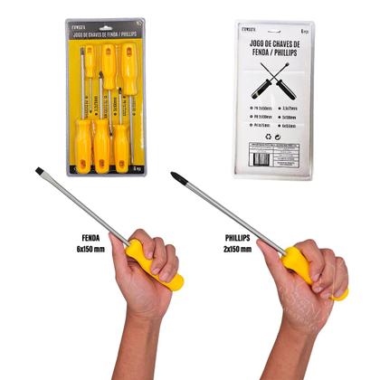 Imagem de Conjunto Chaves Fenda e Phillips Ponta Magnetizada 6 Peças 