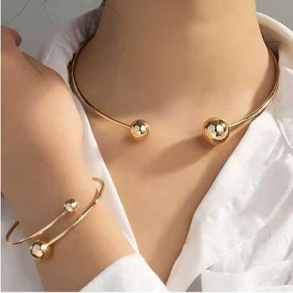 Imagem de Conjunto Choker Aro + Bracelete Rígida Regulavel Dourado