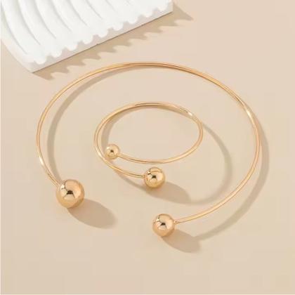Imagem de Conjunto Choker Aro + Bracelete Rígida Regulavel Dourado