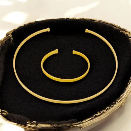 Imagem de Conjunto Choker Aro Liso + Bracelete Folheado A Ouro 18k