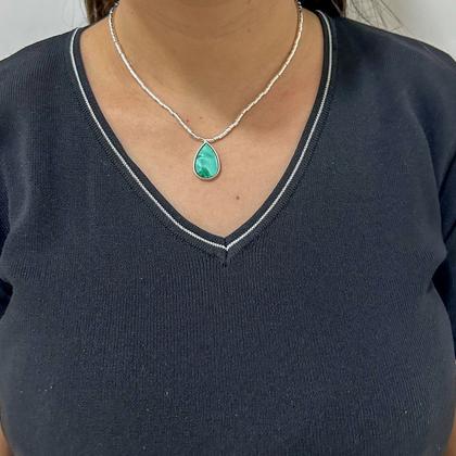 Imagem de Conjunto Choker + Brinco Gota Verde Banhada a Prata 925 Canutilho Curto