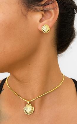 Imagem de Conjunto Choker e brincos concha aro Ajustável