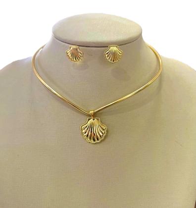 Imagem de Conjunto Choker e brincos concha aro Ajustável