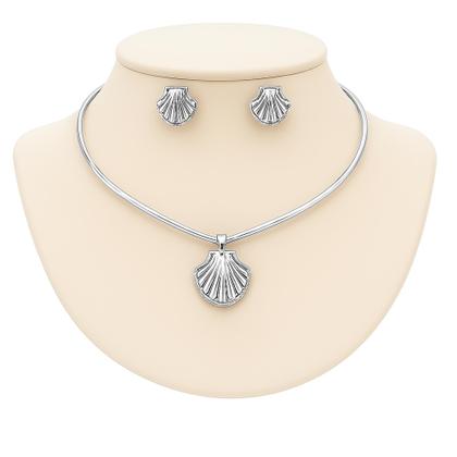 Imagem de Conjunto Choker e brincos concha aro Ajustável