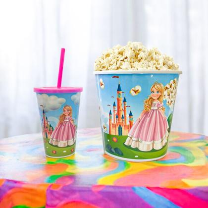 Imagem de Conjunto Cinema Em Casa Balde De Pipoca + Copo Com Tampa 550ml Personalizado Decorativo Séries Filme