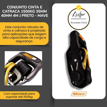 Imagem de Conjunto Cinta e Catraca 1500kg 35mm 4M J Preto - Mave