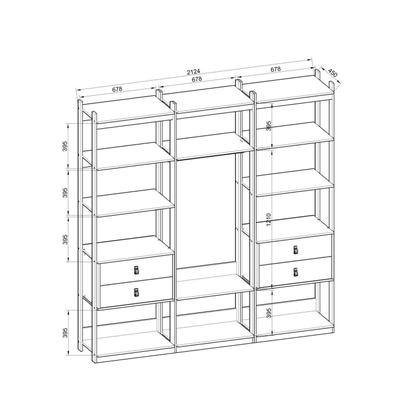 Imagem de Conjunto Closet Industrial 3 Modulado com 1 Cabideiro e 4 Gavetas com Puxador em Courinho