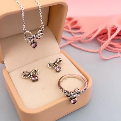 Imagem de Conjunto Colar Brinco e Anel Laço com Zircônia Prata 925