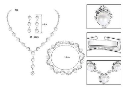 Imagem de Conjunto Colar, Brinco e pulseira com cristais e pérolas