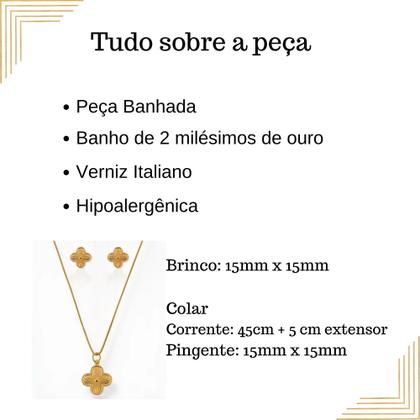 Imagem de Conjunto Colar Brinco Feminino Trevo Banho Ouro 18k  Prata 925 Bijuterias Finas