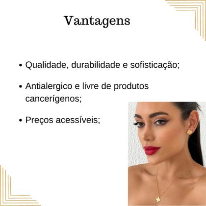 Imagem de Conjunto Colar Brinco Feminino Trevo Banho Ouro 18k  Prata 925 Bijuterias Finas
