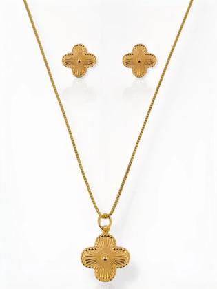 Imagem de Conjunto Colar Brinco Feminino Trevo Banho Ouro 18k  Prata 925 Bijuterias Finas