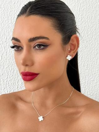 Imagem de Conjunto Colar Brinco Feminino Trevo Banho Ouro 18k  Prata 925 Bijuterias Finas