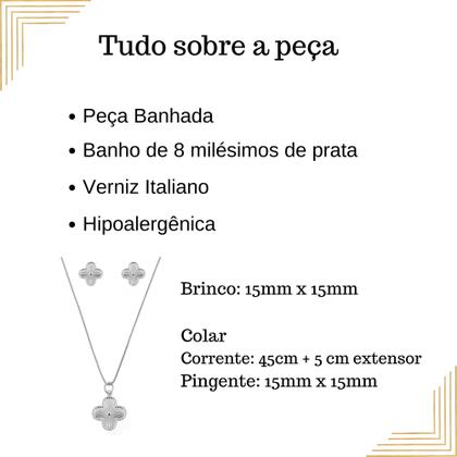 Imagem de Conjunto Colar Brinco Feminino Trevo Banho Ouro 18k  Prata 925 Bijuterias Finas