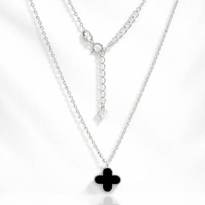 Imagem de Conjunto Colar Brinco Feminino Trevo Preto Prata Legitima