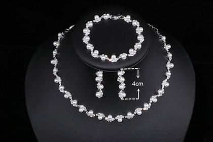 Imagem de Conjunto Colar Brinco Pulseira Strass Pérola Noiva Festa