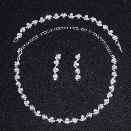 Imagem de Conjunto Colar Brinco Pulseira Strass Pérola Noiva Festa