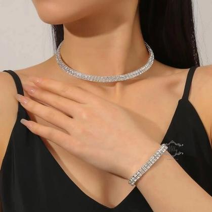 Imagem de Conjunto Colar Brincos Pulseira Noiva  Madrinha Festa C37