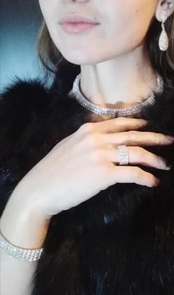 Imagem de Conjunto Colar Chocker Pulseira Brinco Anel Noiva Strass