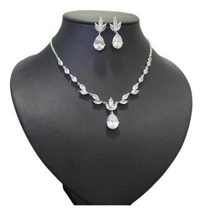 Imagem de Conjunto Colar e Brinco Banhado a Ródio com Zircônia