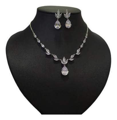 Imagem de Conjunto Colar e Brinco Banhado a Ródio com Zircônia