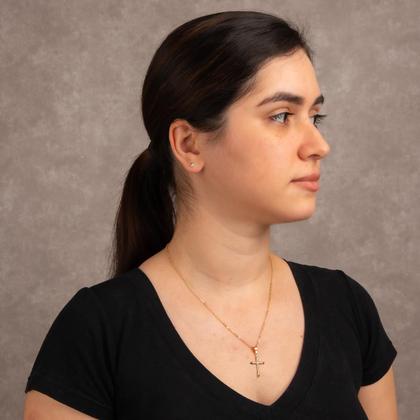 Imagem de Conjunto Colar E Brinco Com Crucifixo Banhado A Ouro Feminino