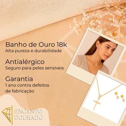 Imagem de Conjunto Colar E Brinco Com Crucifixo Banhado A Ouro Feminino