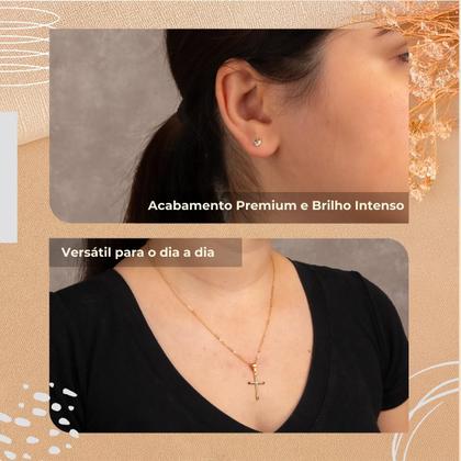 Imagem de Conjunto Colar E Brinco Com Crucifixo Banhado A Ouro Feminino