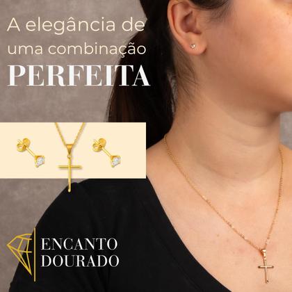 Imagem de Conjunto Colar E Brinco Com Crucifixo Banhado A Ouro Feminino