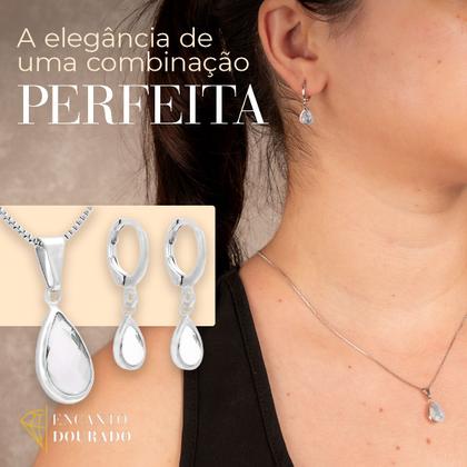 Imagem de Conjunto Colar E Brinco Com Pingente Gota Prateado Feminino