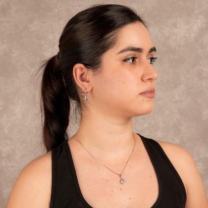 Imagem de Conjunto Colar E Brinco Com Pingente Gota Prateado Feminino