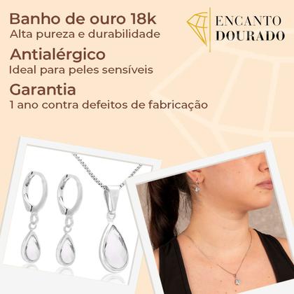Imagem de Conjunto Colar E Brinco Com Pingente Gota Prateado Feminino