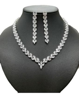 Imagem de Conjunto Colar E Brinco Noiva Zircônia Prata Festa Debutante