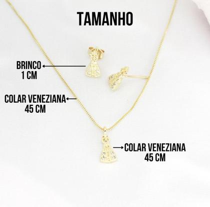 Imagem de Conjunto Colar E Brincos Nossa Senhora Aparecida Cravejados com Zircônia C/ Caixinha