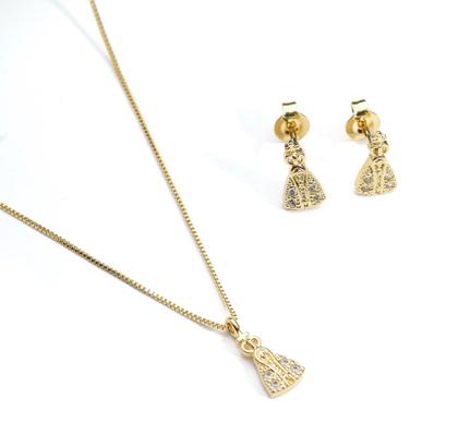 Imagem de Conjunto Colar E Brincos Nossa Senhora Aparecida Cravejados com Zircônia C/ Caixinha