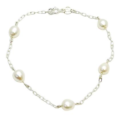 Imagem de Conjunto Colar e Pulseira Perola Natural Agua Doce Prata 925
