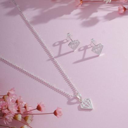 Imagem de Conjunto Colar Pingente Par Brinco Feminino Prata Legitima