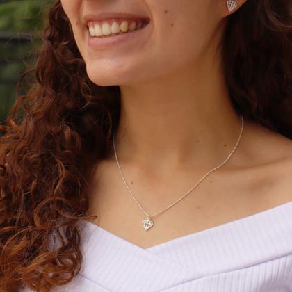 Imagem de Conjunto Colar Pingente Par Brinco Feminino Prata Legitima