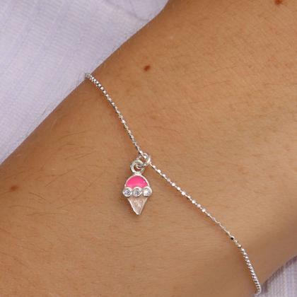 Imagem de Conjunto Colar Pingente Pulseira Brinco Anel Infantil Prata / 40 / Sorvete