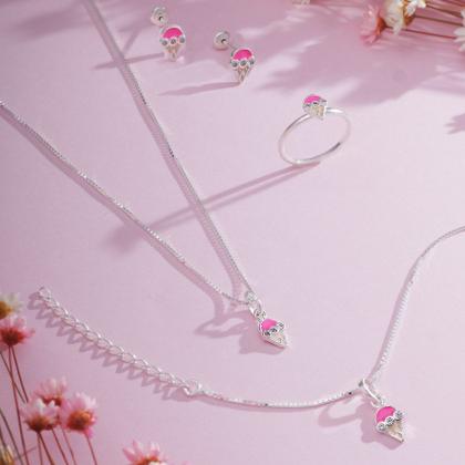 Imagem de Conjunto Colar Pingente Pulseira Brinco Anel Infantil Prata / 40 / Sorvete