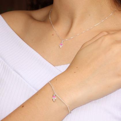 Imagem de Conjunto Colar Pingente Pulseira Brinco Anel Infantil Prata / 40 / Sorvete