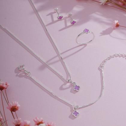 Imagem de Conjunto Colar Pingente Pulseira Brinco Anel Infantil Prata