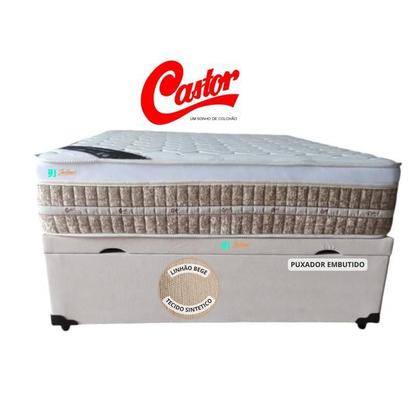 Imagem de Conjunto Colchão Castor Premium Tecnopedic Viúva + Cama Baú Comfort Jadmax Tecido Linhão 128x188x74