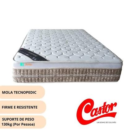 Imagem de Conjunto Colchão Castor Premium Tecnopedic Viúva + Cama Baú Comfort Jadmax Tecido Linhão 128x188x74