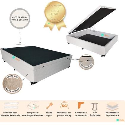 Imagem de Conjunto Colchão Castor Premium Tecnopedic Viúva + Cama Baú Comfort Jadmax Tecido Linhão 128x188x74