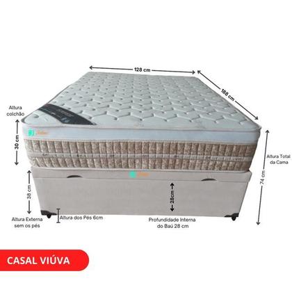 Imagem de Conjunto Colchão Castor Premium Tecnopedic Viúva + Cama Baú Comfort Jadmax Tecido Linhão 128x188x74