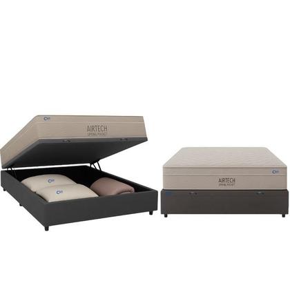 Imagem de Conjunto Colchão Ortobom Airtech Casal 138x188 Molas Pocket + Cama Box Baú Blindada Suede Resistente e Funcional